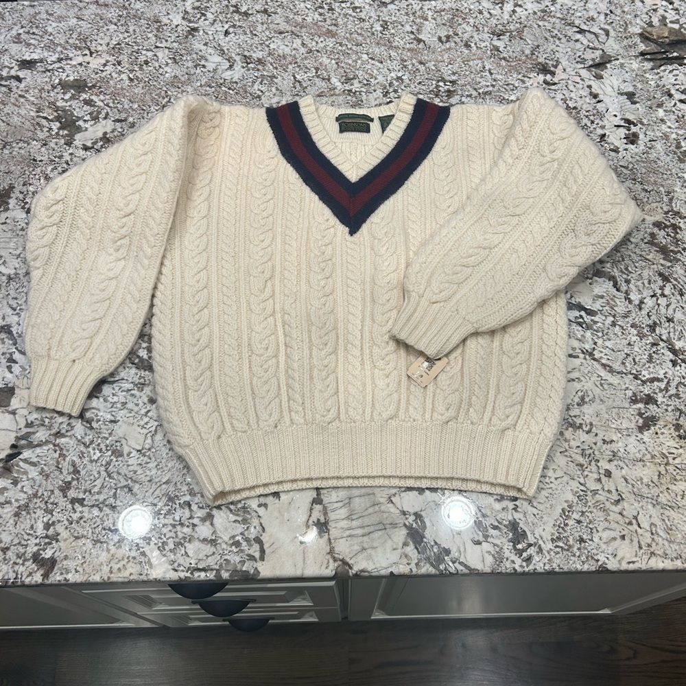 VTG 80s Robinsons Aran Sweater Men Large Chunky Wool Hand Knit Fisherman Oarsman